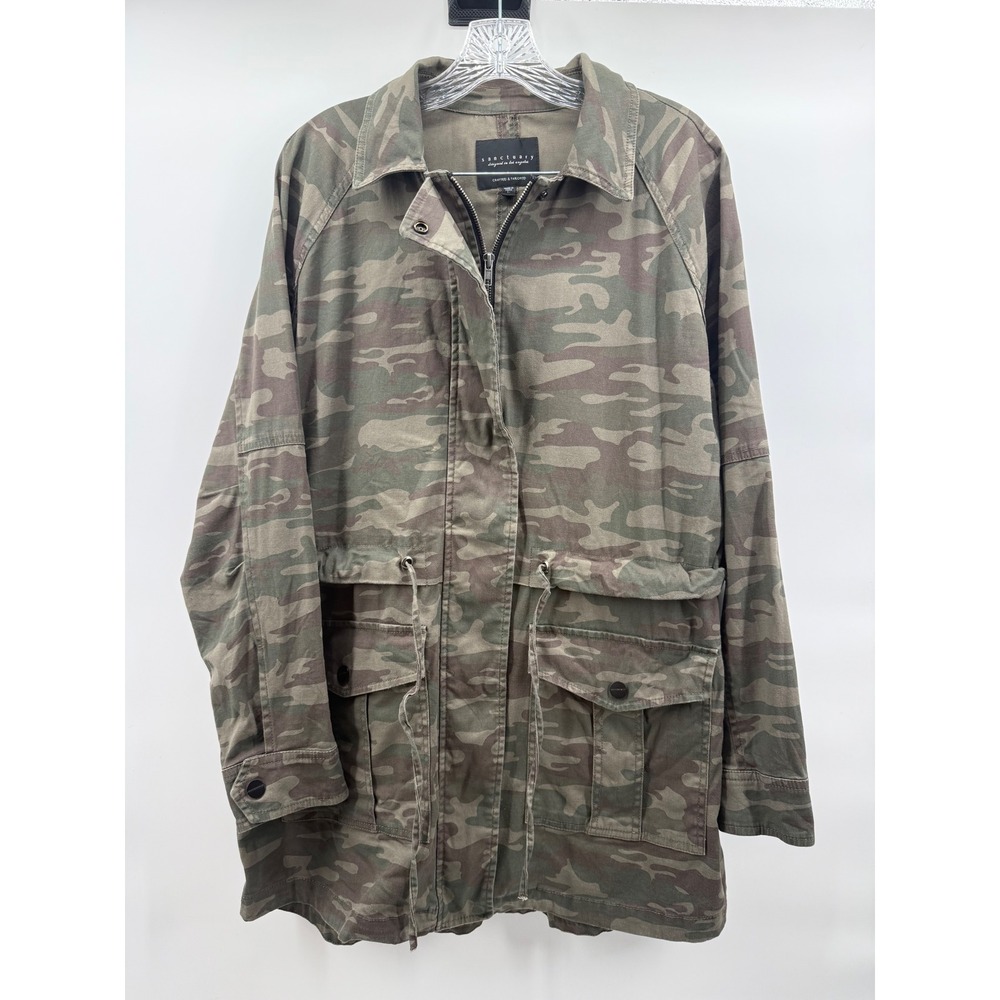Sanctuary Womens Camo Field Jacket Green Camouflage Utility Cargo Coat Large